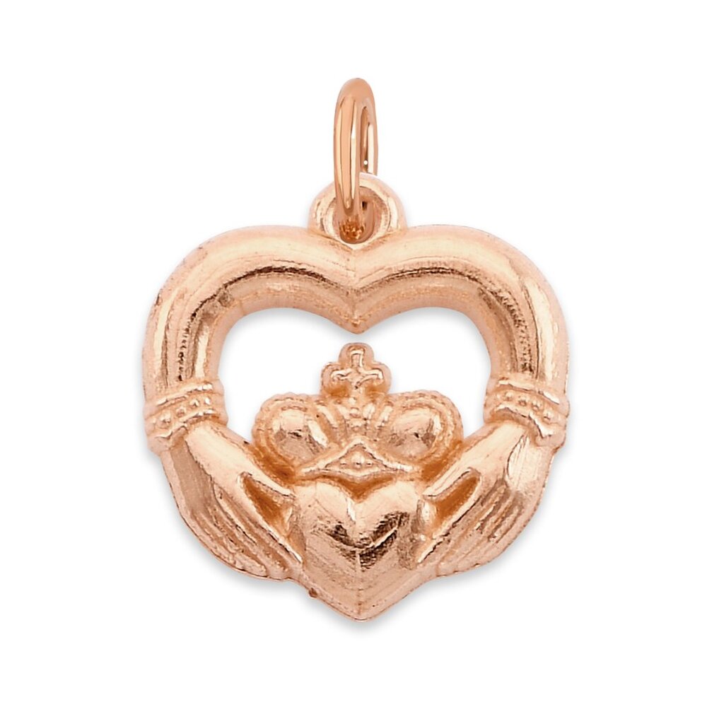 Solid 10k Rose Gold Claddagh Charm: Mini Good Luck Pendant